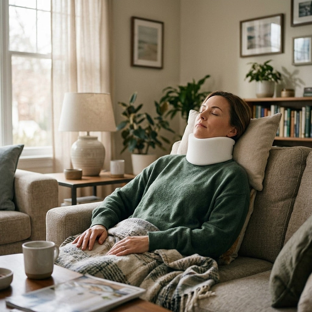Adjustable Breathable Neck Brace for Sleep Support - at home