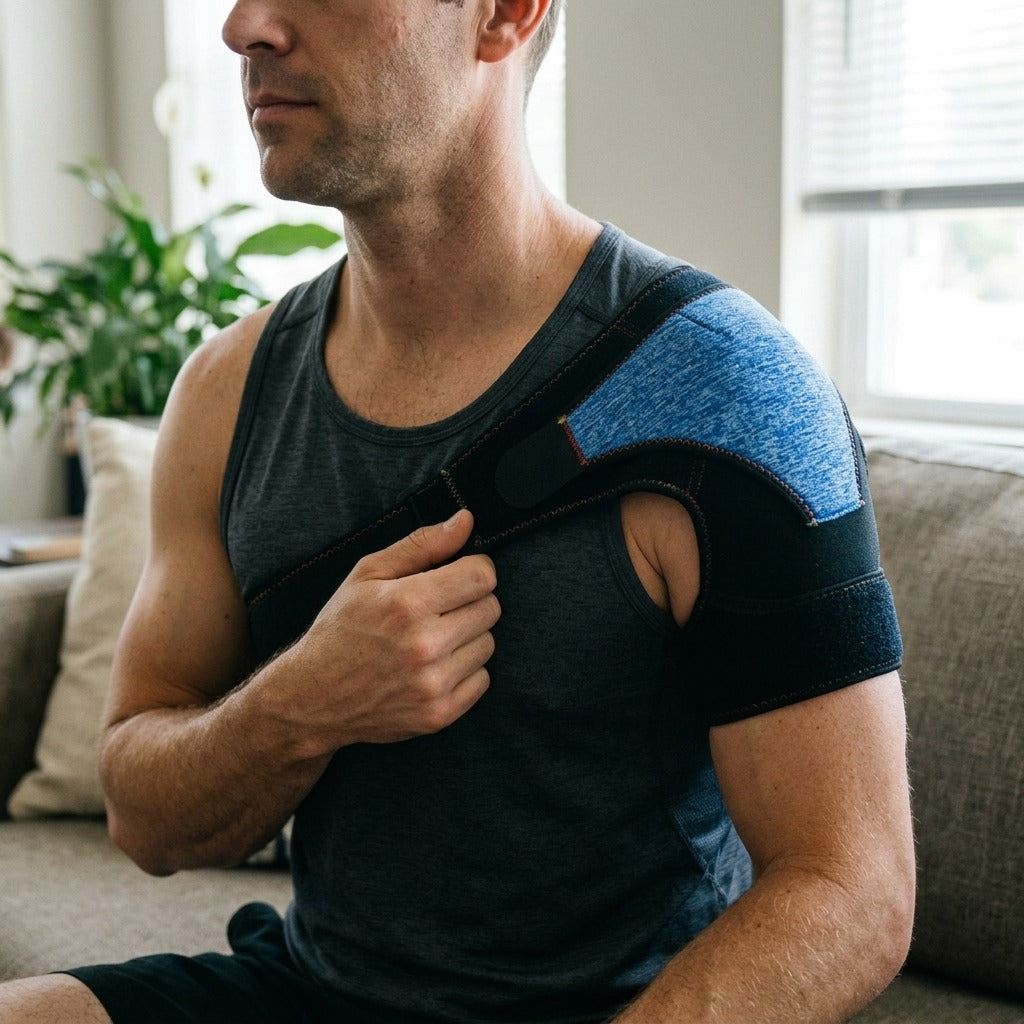 Adjustable Breathable Shoulder Brace - in use
