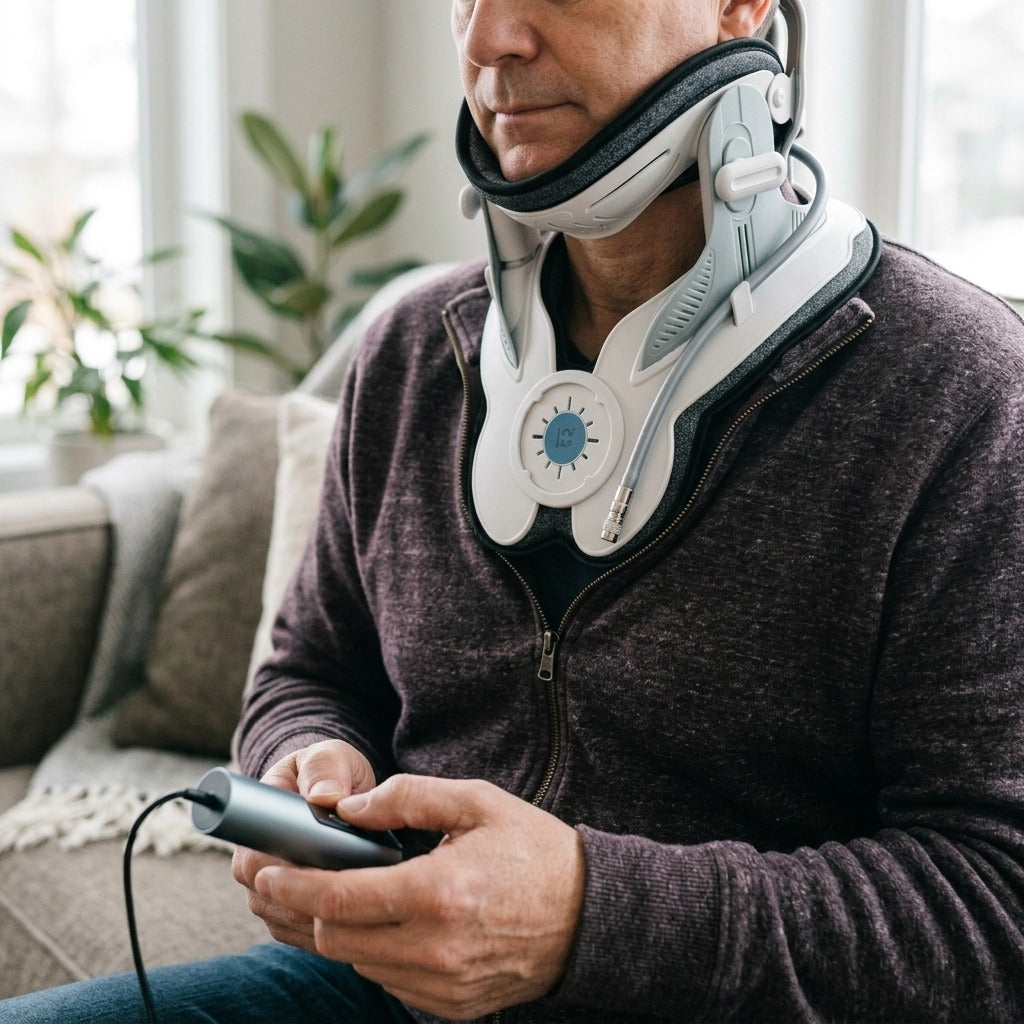 Adjustable Cervical Collar with Electric Hand Pump - in use