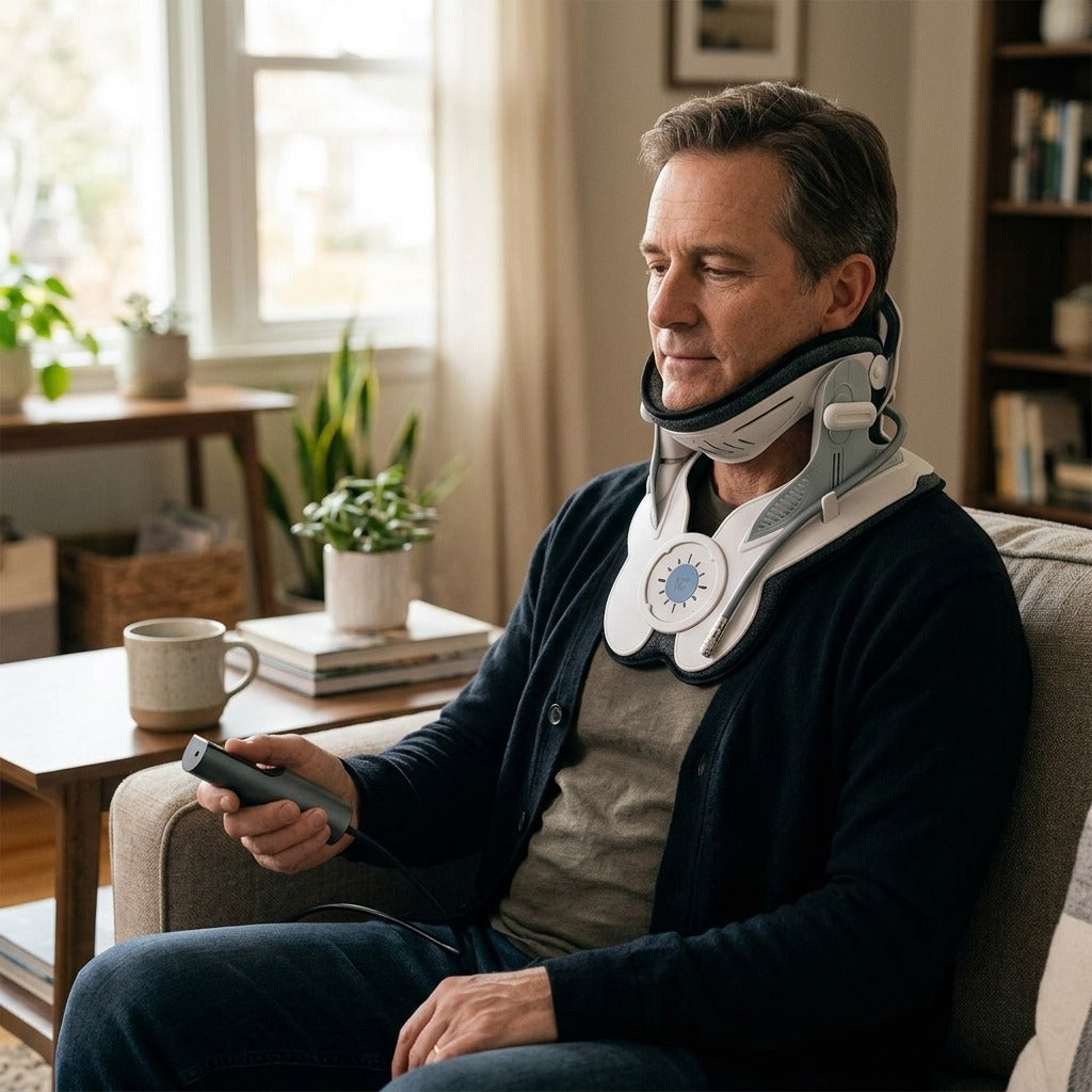 Adjustable Cervical Collar with Electric Hand Pump - at home