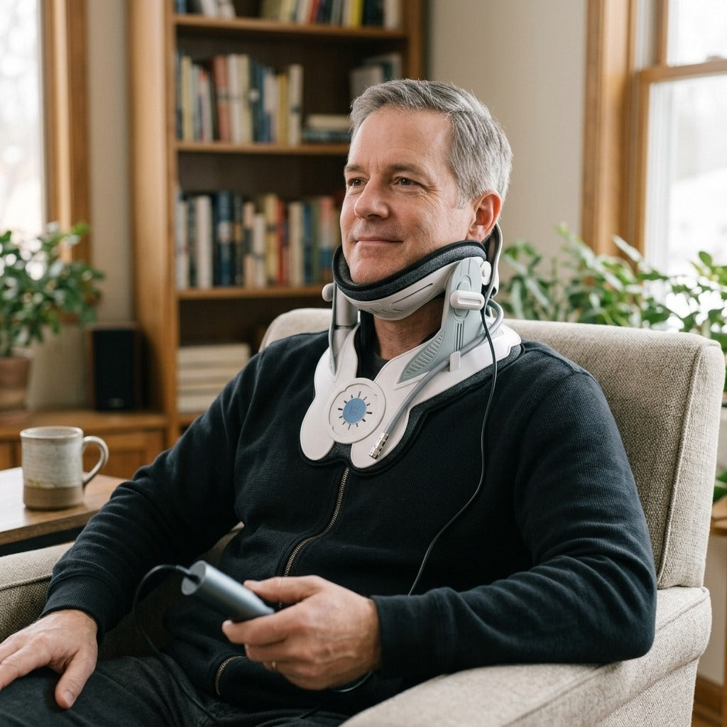 Adjustable Cervical Collar with Electric Hand Pump - in everyday life