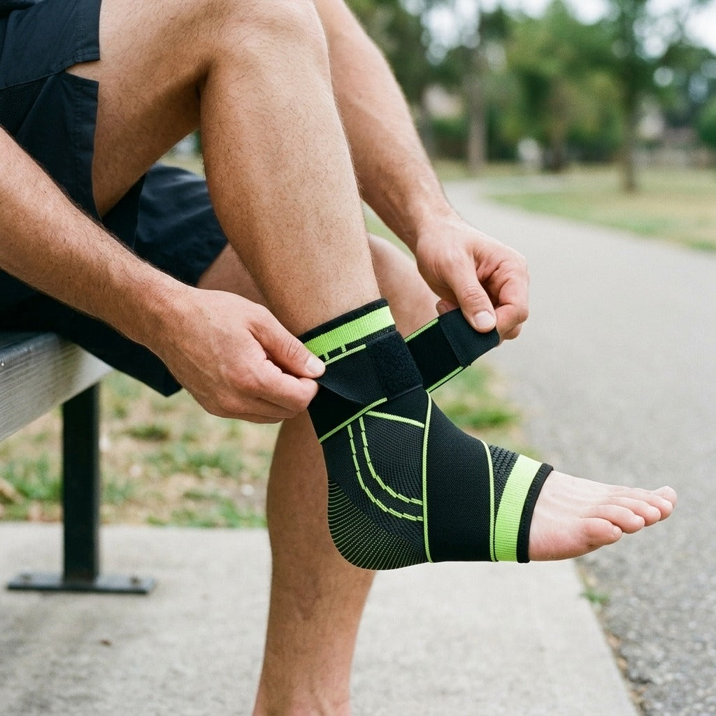 Adjustable Compression Ankle Support for Sports - in use