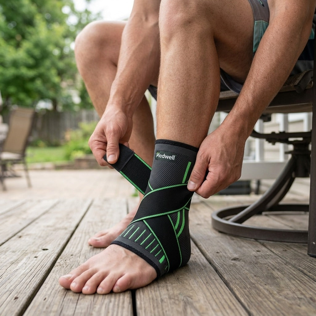 Adjustable Elastic Ankle Brace with Arch Support - in use