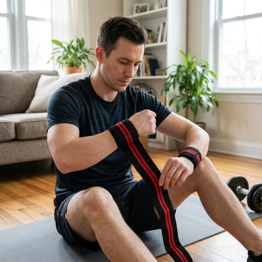Adjustable Elastic Wrist Straps for Powerlifting, 1 Pair - at home