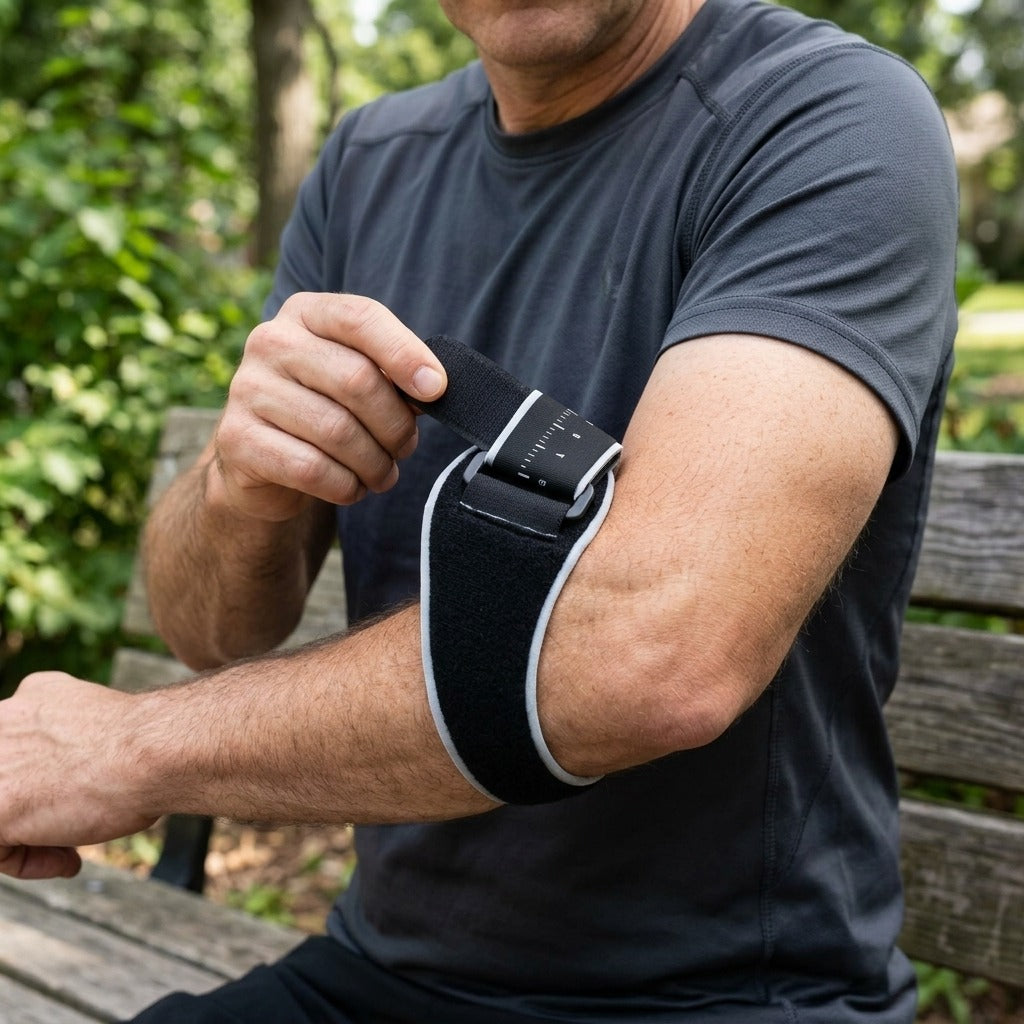 Adjustable Elbow Brace with Removable Pad - in use