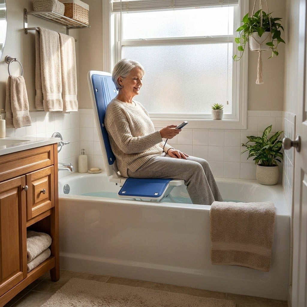 Adjustable Electric Bath Lift Chair - at home