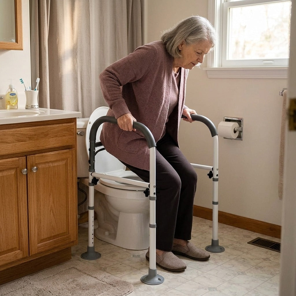 Adjustable Foldable Toilet Safety Rail with Grab Bar - at home