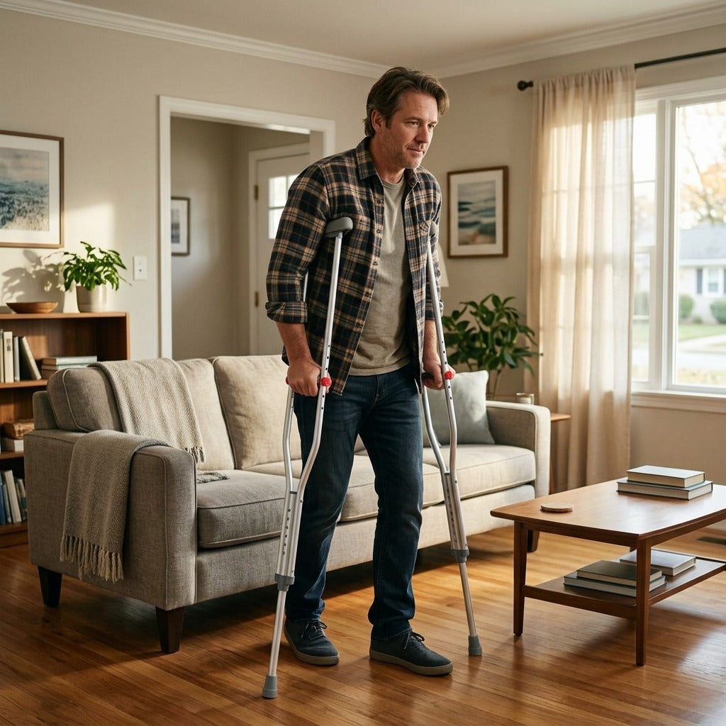 Adjustable Folding Aluminum Underarm Crutches - at home