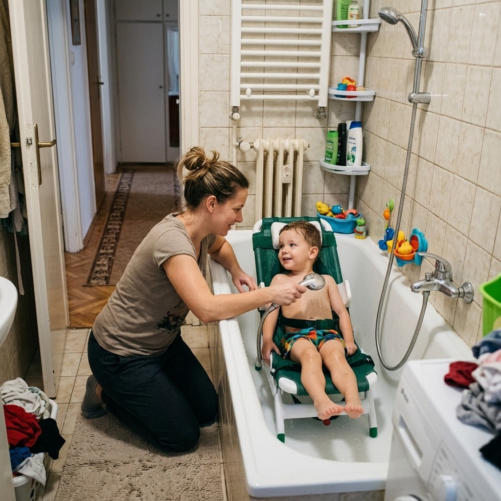 Állítható, összecsukható gyermek zuhanyszék - a mindennapokban