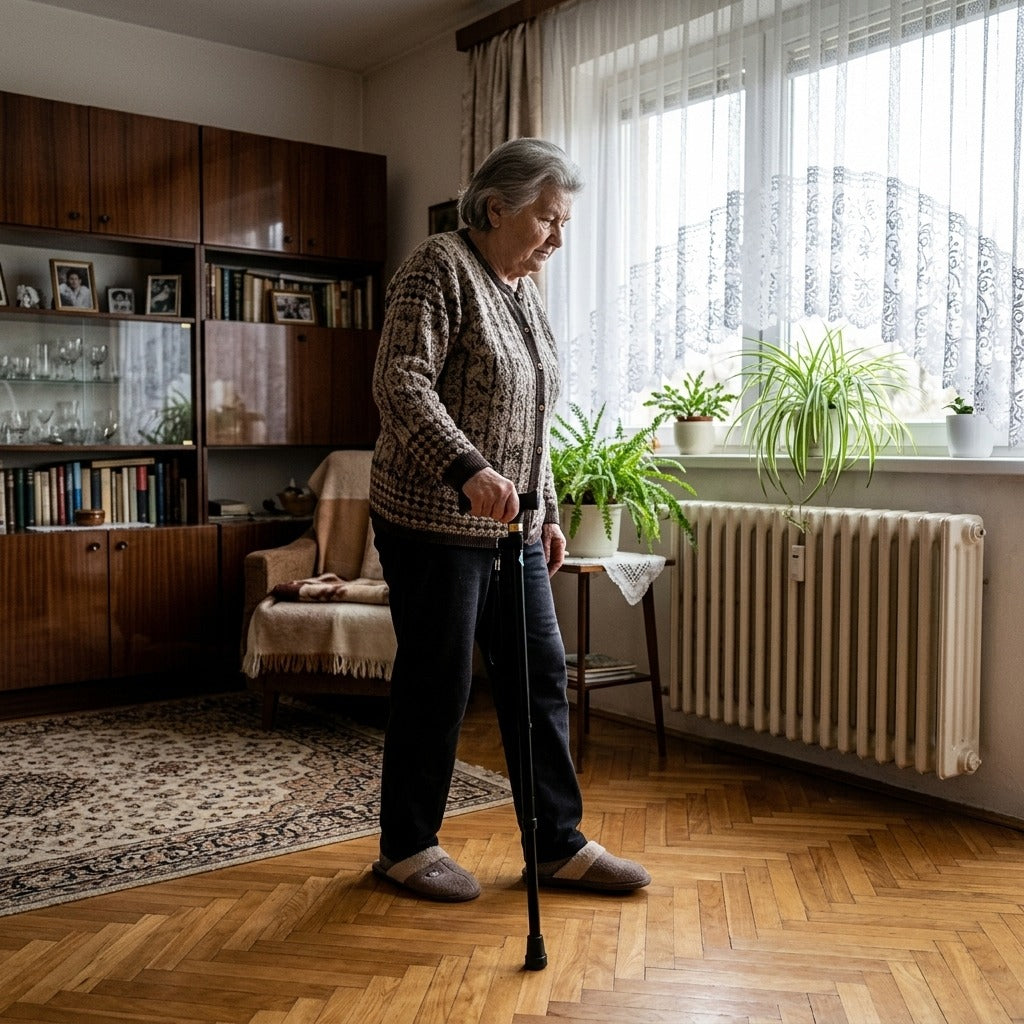 Állítható, összecsukható sétabot gumivéggel - otthon