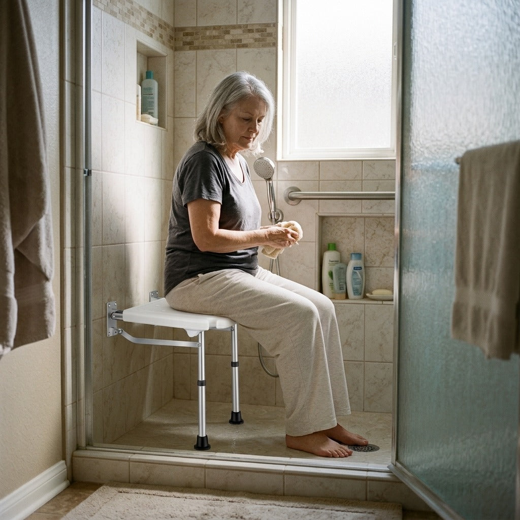 Adjustable Folding Wall-Mounted Shower Seat - at home