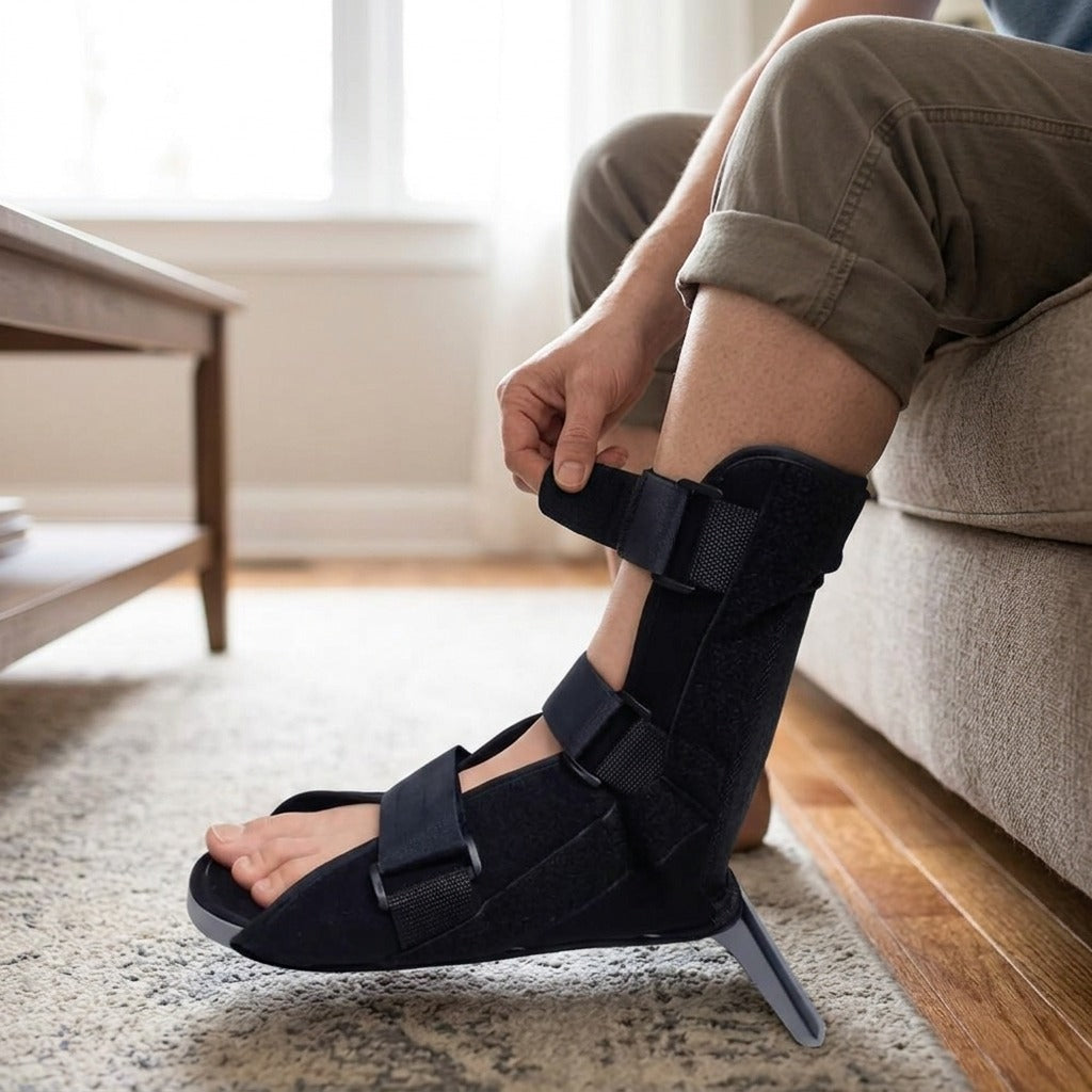 Adjustable Foot Drop Splint Brace, Breathable and Compression - in use