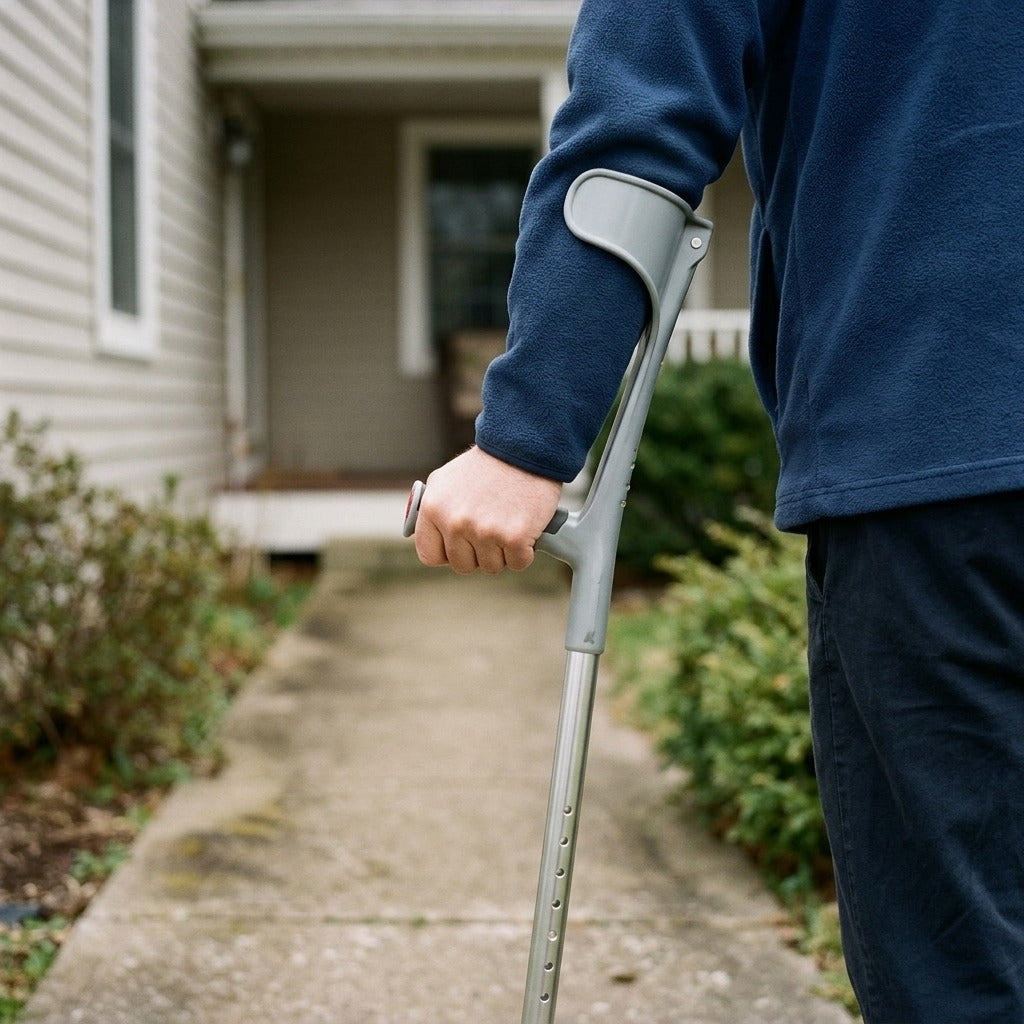 Adjustable Forearm Crutch with Cuff - in use