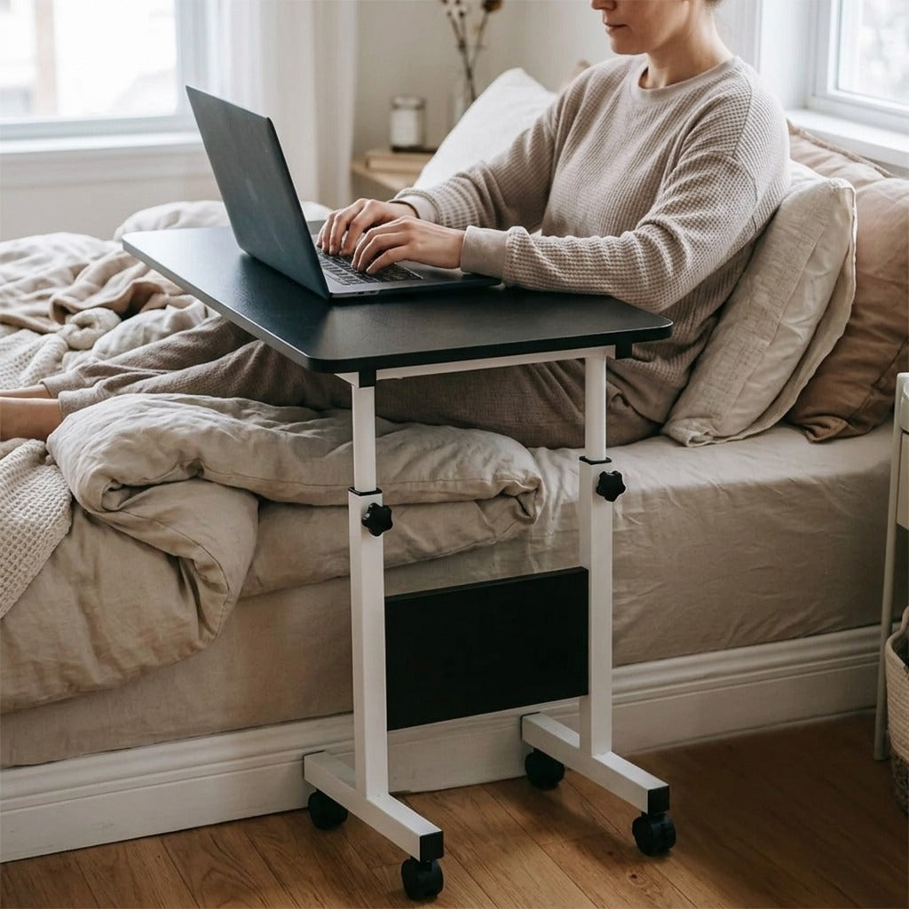 Adjustable-Height Overbed Table with Wheels - in use