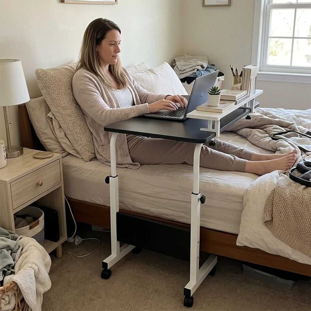 Adjustable-Height Overbed Table with Wheels - in everyday life