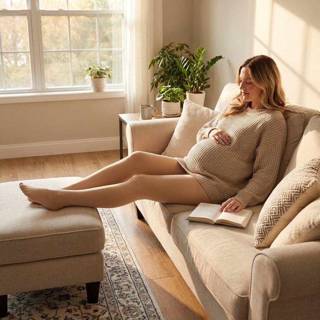 Adjustable High-Waist Maternity Tights - at home