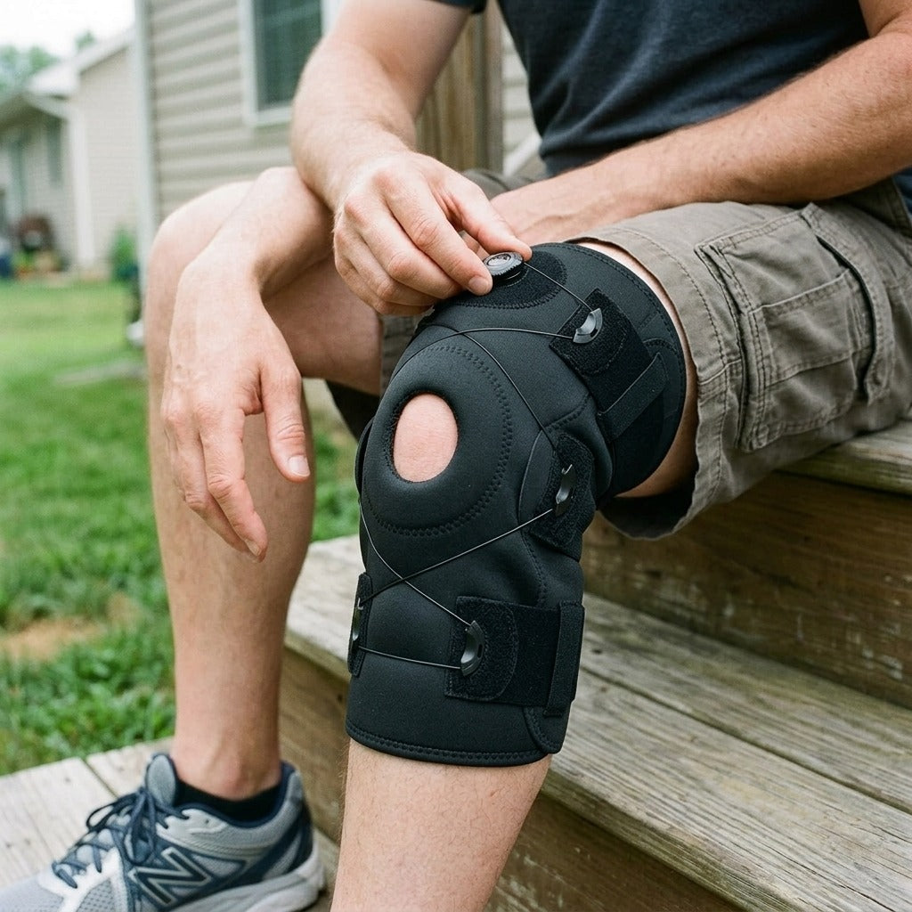 Adjustable Hinged Knee Brace for Men and Women - in use