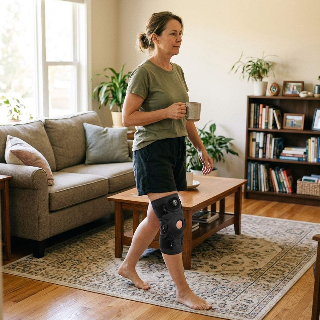 Adjustable Hinged Knee Brace for Men and Women - at home