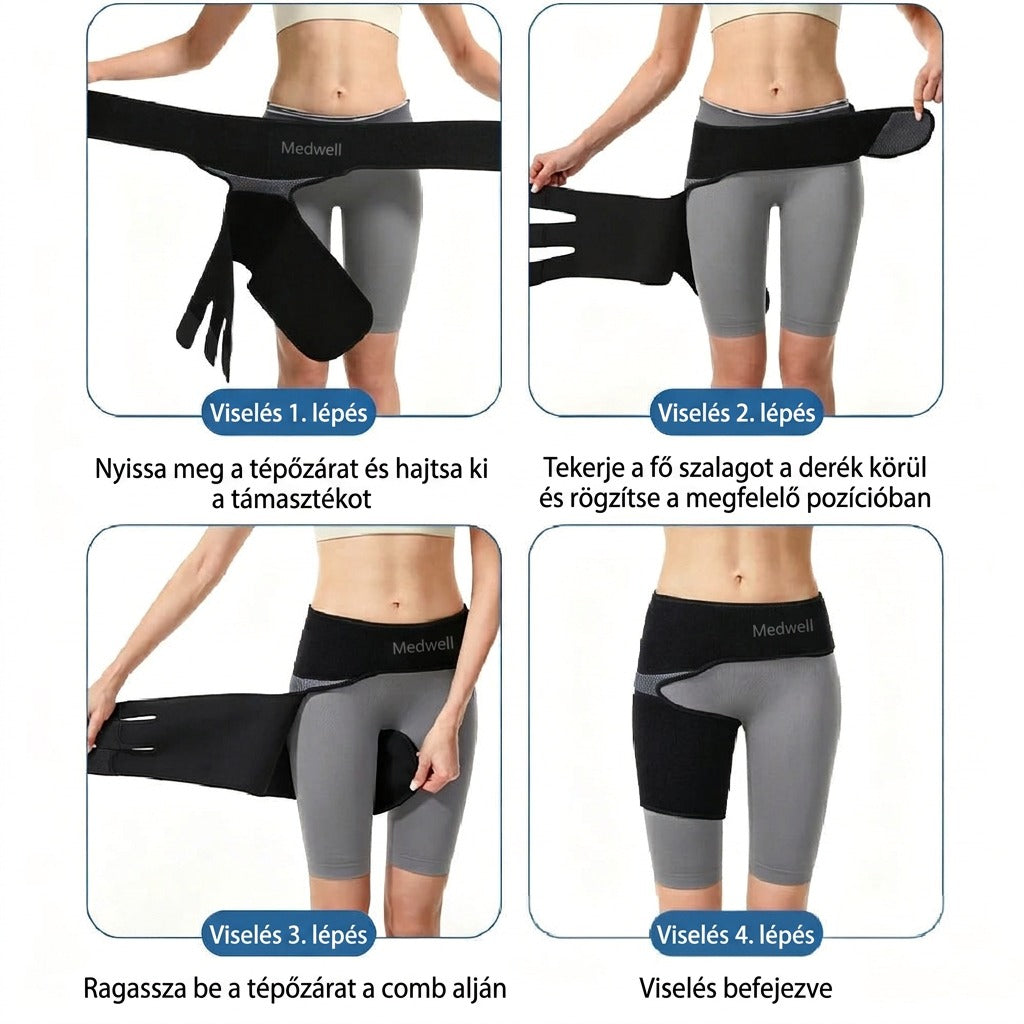 Viselés 4 lépésben: tépőzár nyitás, szalag tekercselés, rögzítés