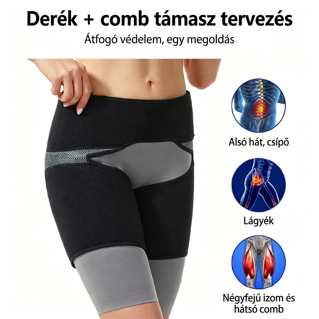 Derék és comb támasztásos derékkötés terve és funkciói