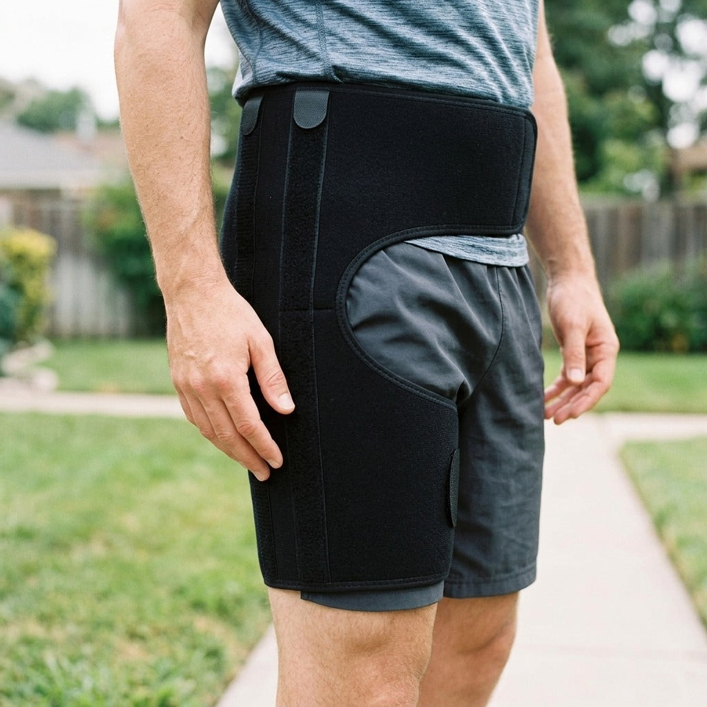 Adjustable Hip and Thigh Compression Brace - in use