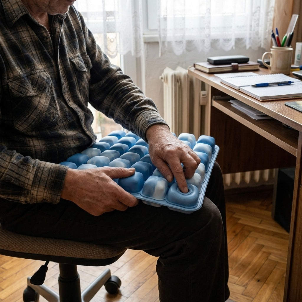 Állítható, felfújható ülőpárna irodába vagy autóba - használat közben