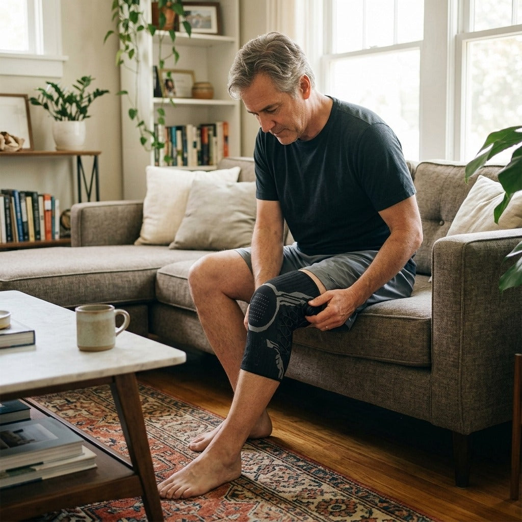 Adjustable Knee Support Brace with Knob - at home
