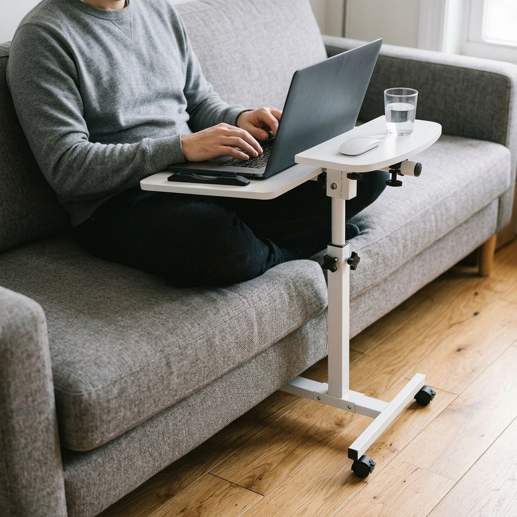 Adjustable Laptop Desk Stand with Lockable Wheels - in use