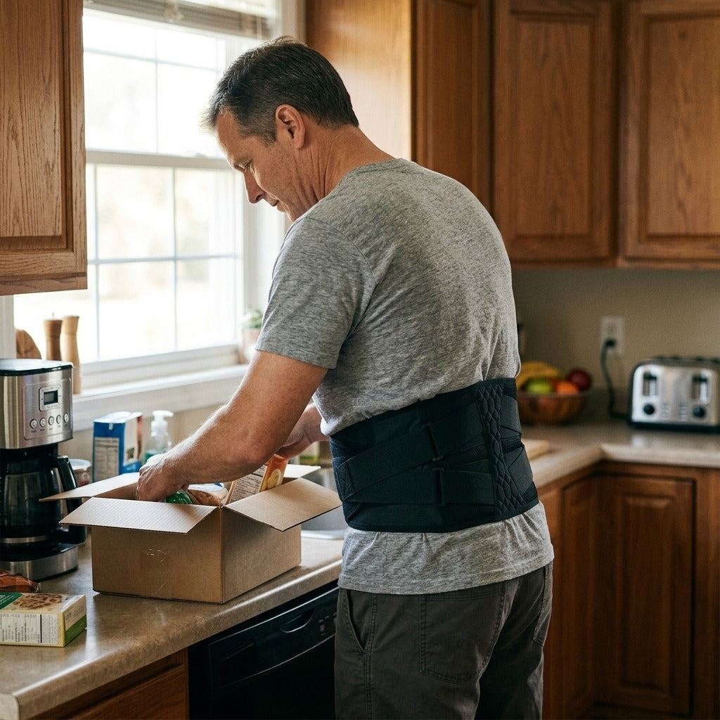 Adjustable Lumbar Back Support Belt with 10 Stays - at home