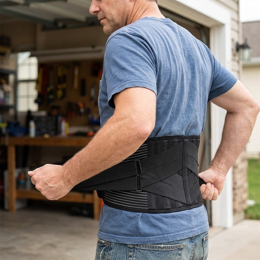 Adjustable Lumbar Support Belt - in use
