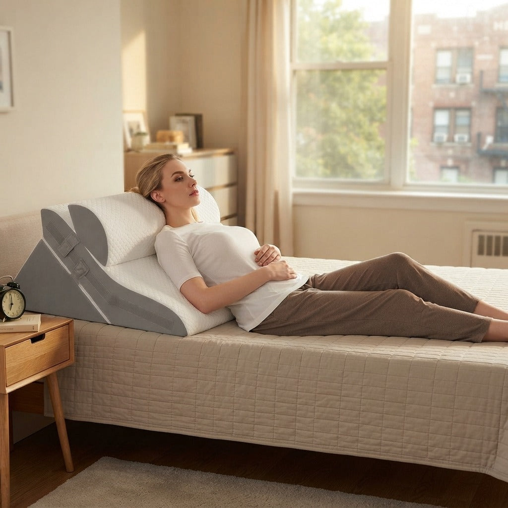 Adjustable Memory Foam Wedge Pillow with Neck Bolster - at home