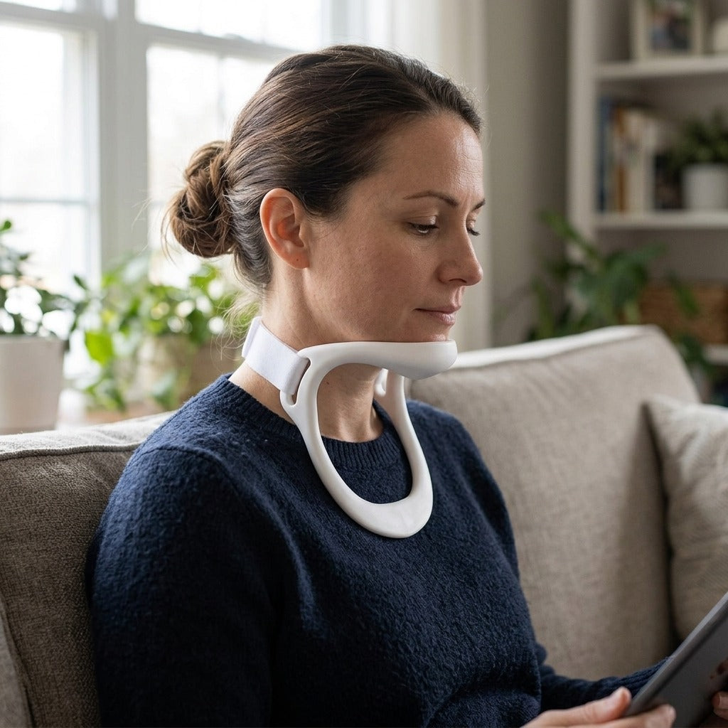 Adjustable Neck Brace for Posture Support - in use