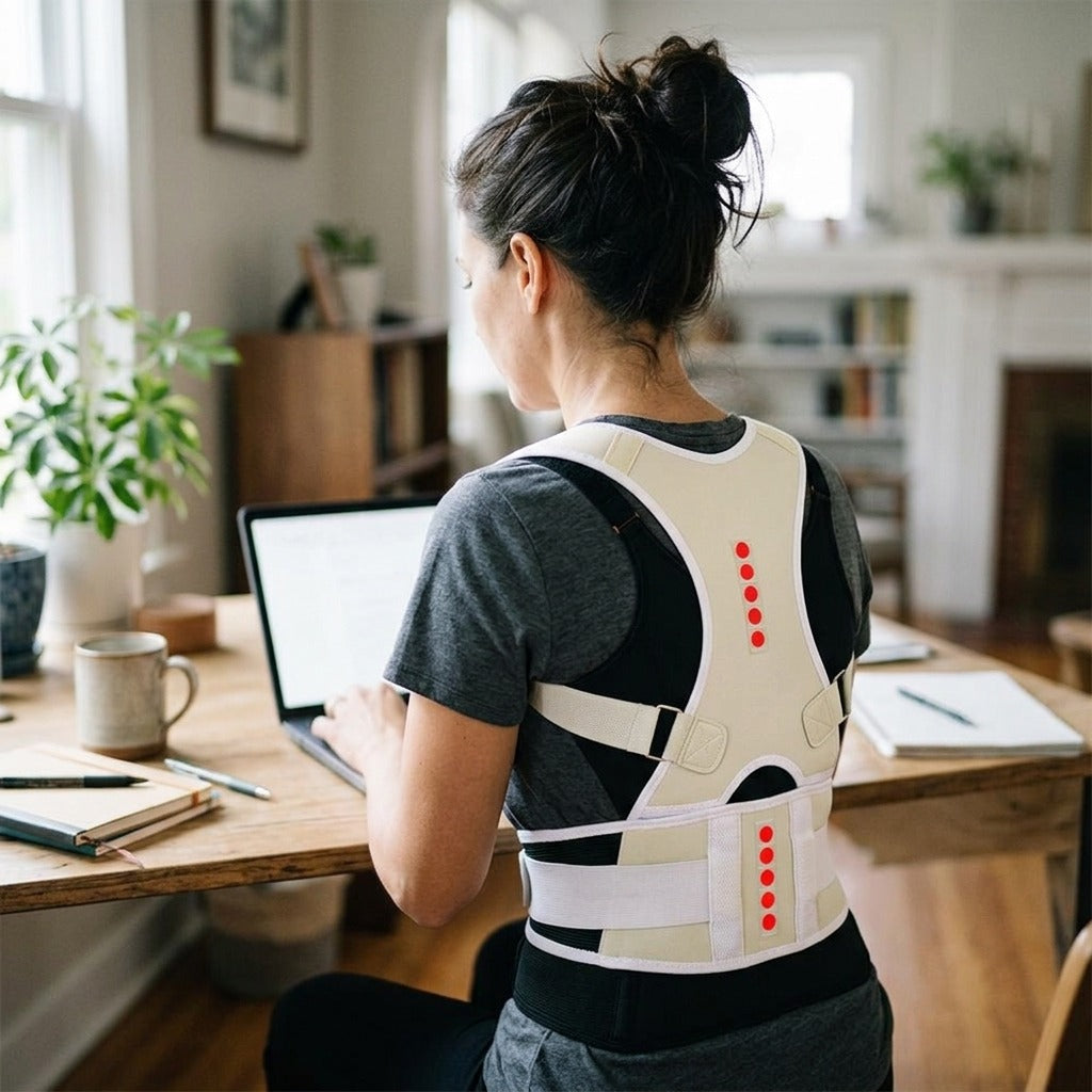 Adjustable Neck, Shoulder and Back Posture Support - in use