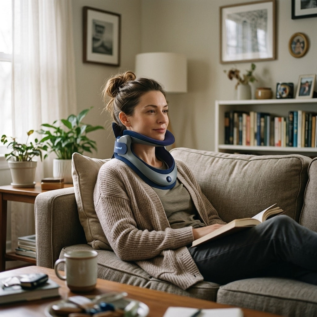 Adjustable Neck Traction Device with Foam Pads - in everyday life