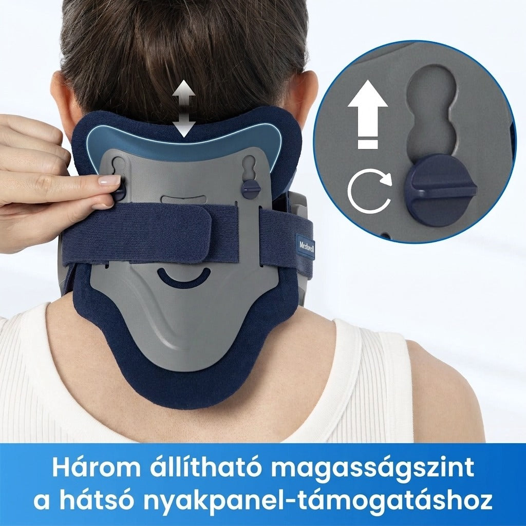 Nyakpánt hátulsó nézetén három magasság-beállítási pozíció