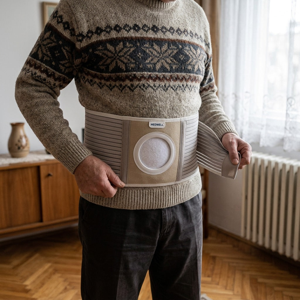 Állítható sztóma- és sérvtámasztó öv - használat közben