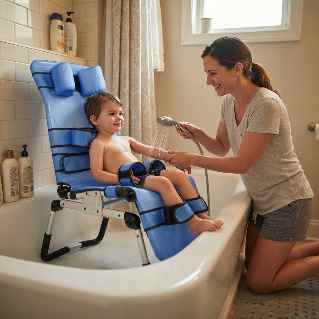 Adjustable Pediatric Bath and Shower Chair - in everyday life