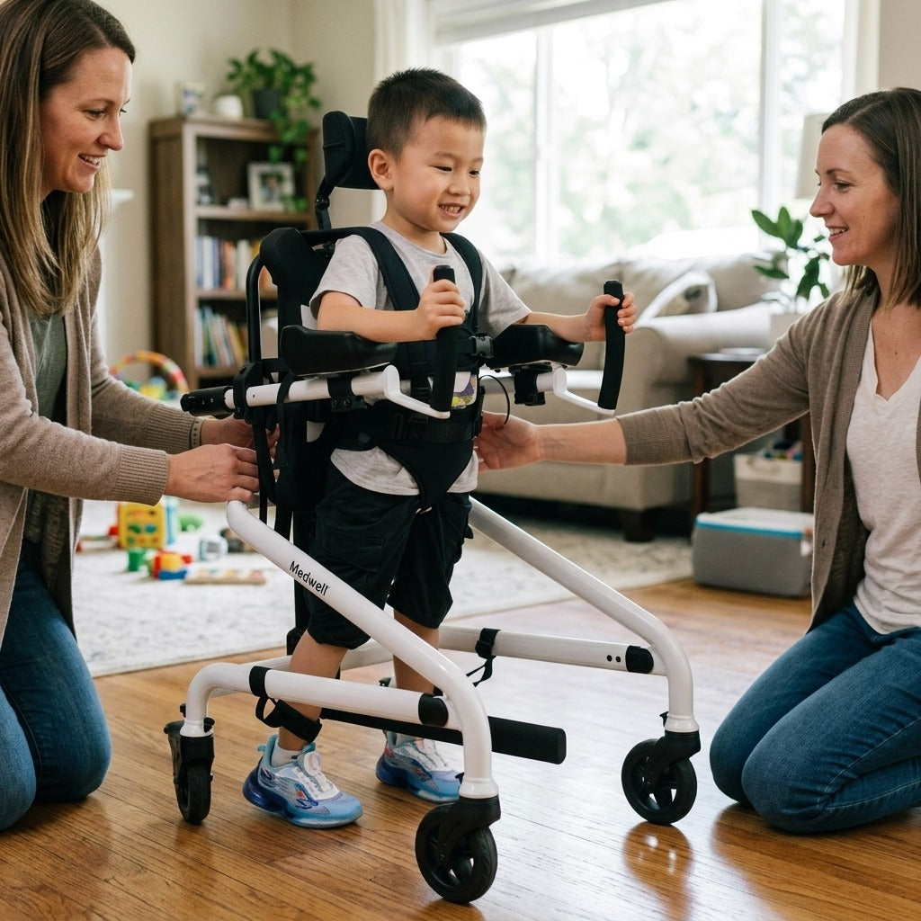 Adjustable Pediatric Gait Trainer Walker - in use