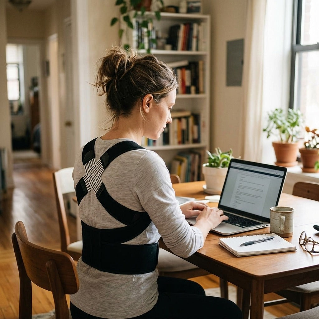 Adjustable Posture Corrector with Shoulder Support - at home