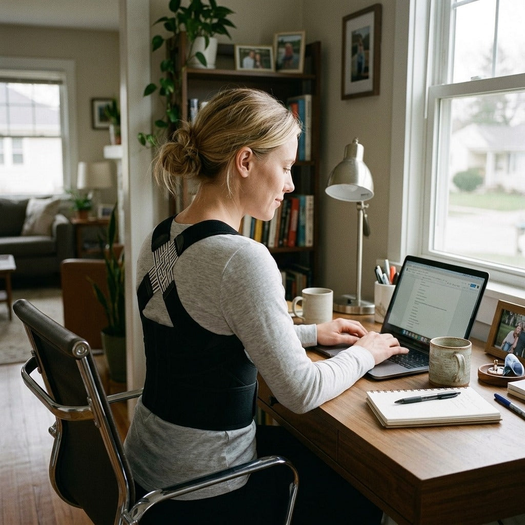 Adjustable Posture Corrector with Shoulder Support - in everyday life