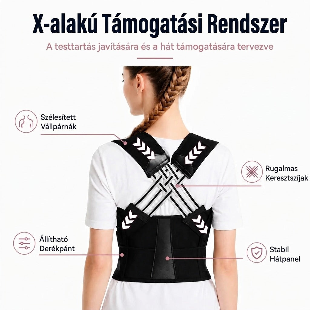 X-alakú támogatási rendszer jellemzőivel ellátott korrektor
