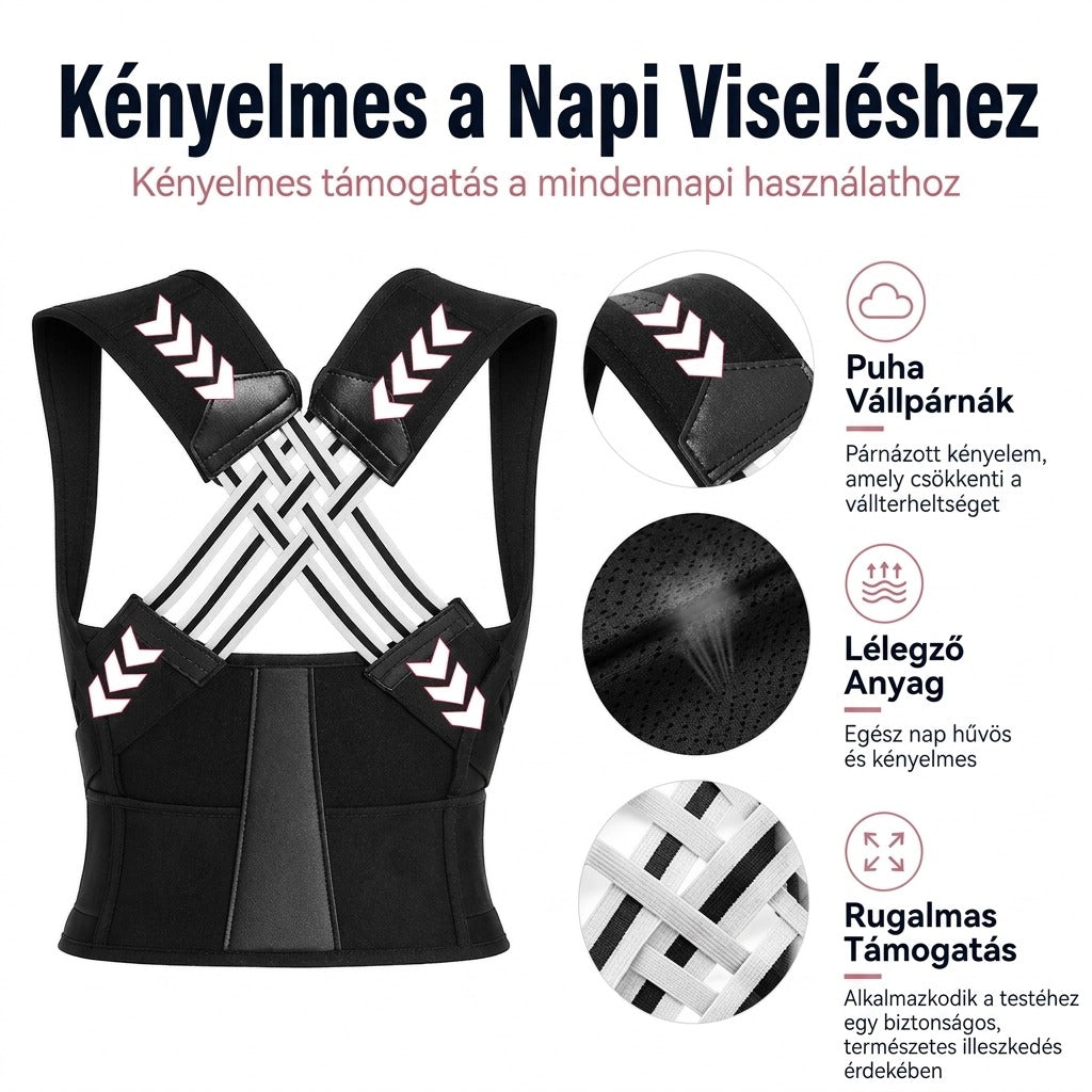 Kényelmes vállmerevítő puha párnákkal és lélegző anyaggal