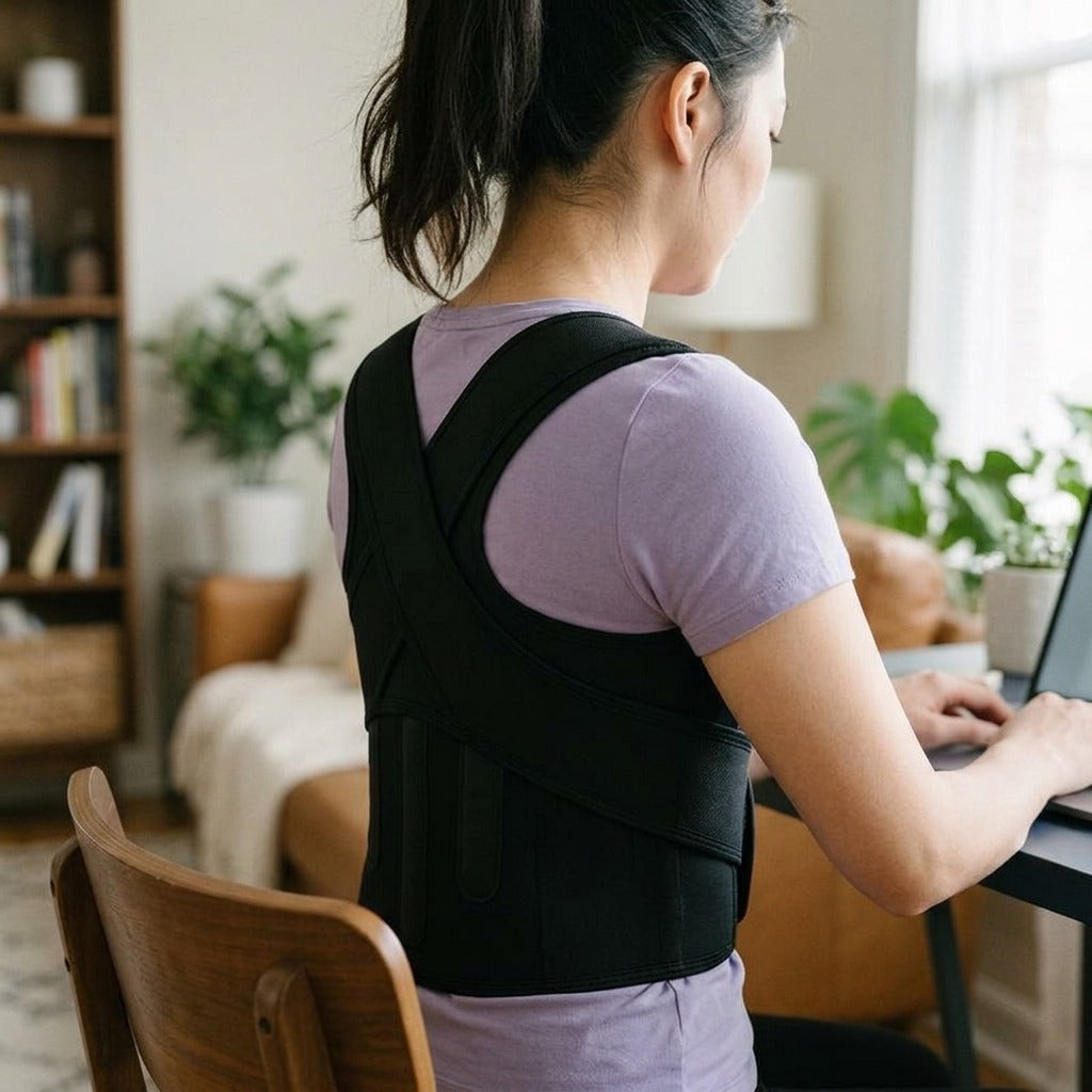 Adjustable Posture Support Belt with Splint - in use