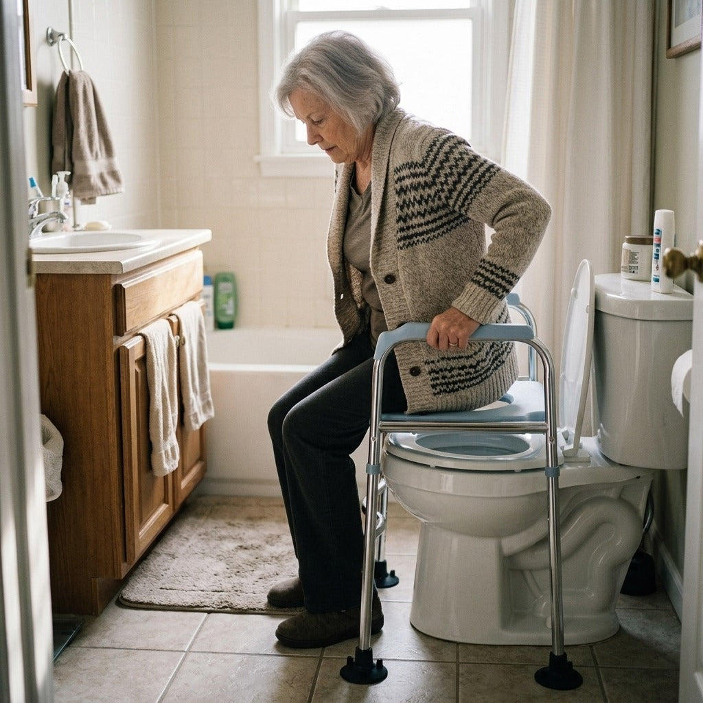 Adjustable Raised Toilet Seat with Armrests - at home