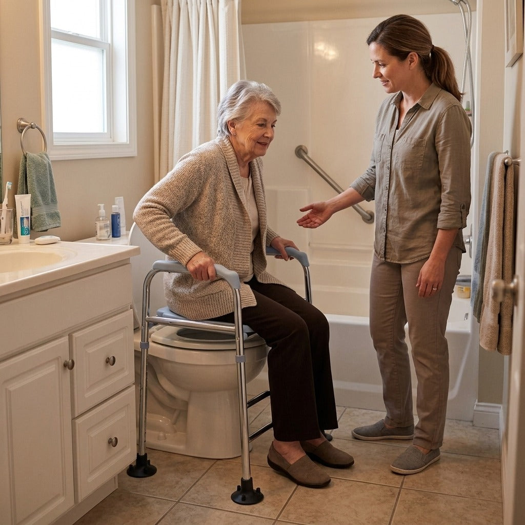 Adjustable Raised Toilet Seat with Armrests - in everyday life