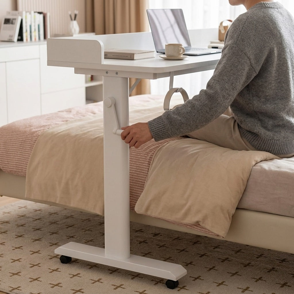 Adjustable Rolling Overbed Desk - in use
