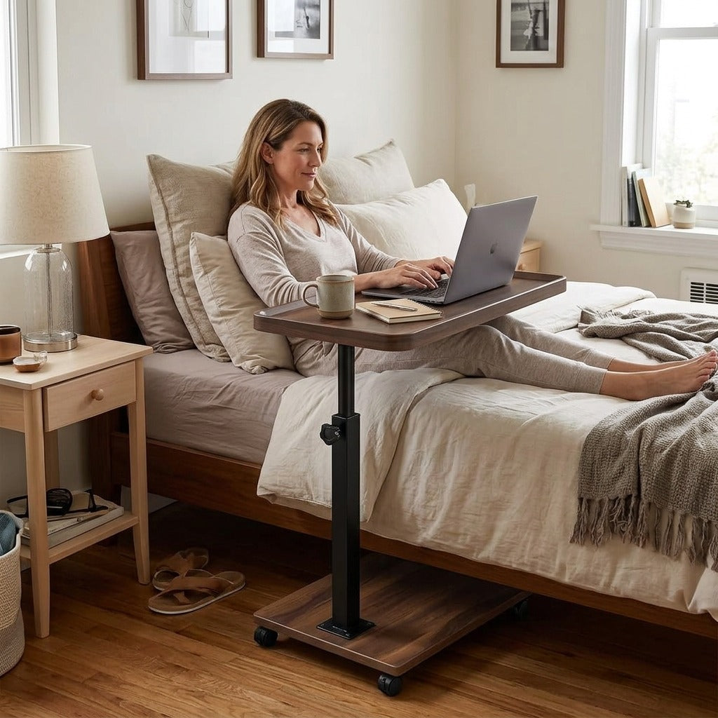 Adjustable Rolling Overbed Table with Rotating Tray - in everyday life