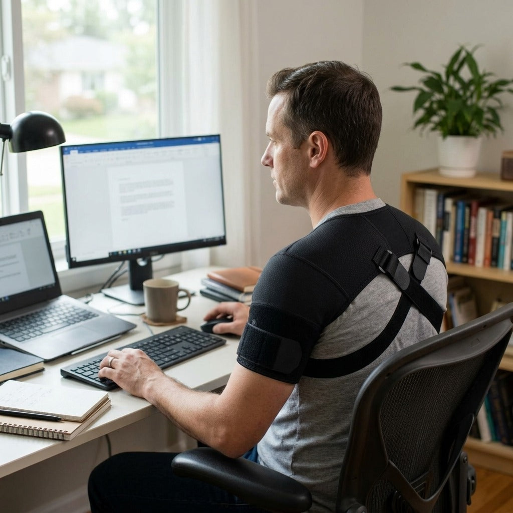 Adjustable Shoulder Support Brace with Cross Compression - in everyday life