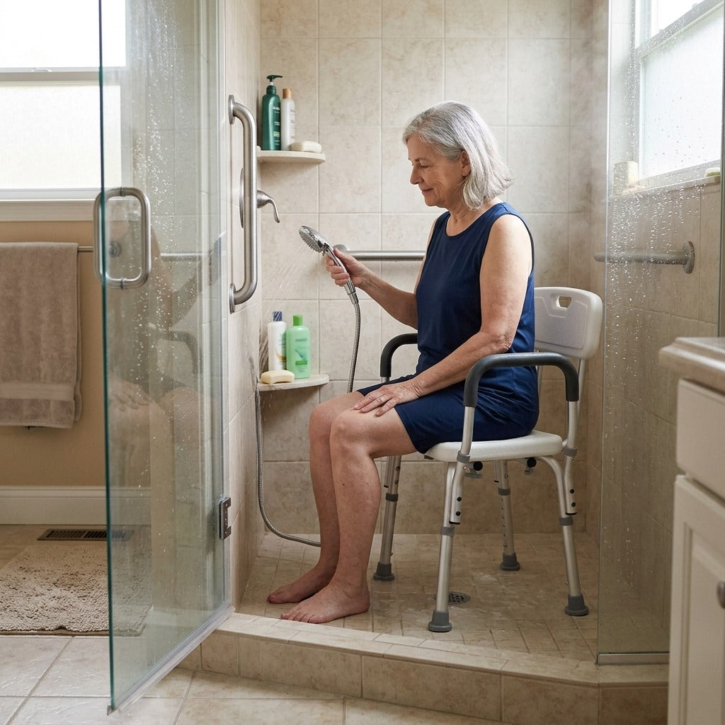Adjustable Shower Chair with Back and Non-Slip Feet - in everyday life