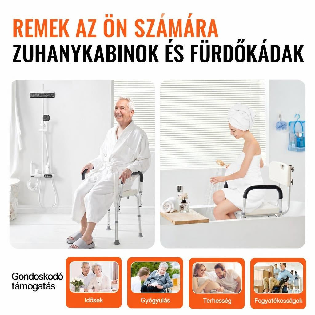 Fürdetőszék használata zuhanyzóban és fürdőkádban időseknek, kismamáknak és mozgáskorlátozottaknak.